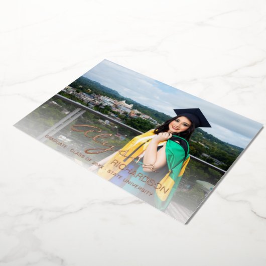 お名前と写真の大学院生ホワイトフォイル発表 箔招待状 (回転した状態)