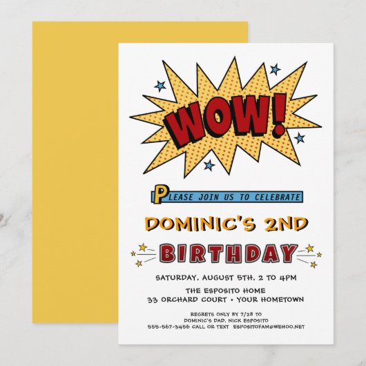 お名前と年齢を入れた2歳以上の誕生日パーティー招待状 招待状 (正面/裏面)