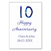 お名前と日付を追加した10周年ブルーグリッター テーブルナンバー (裏面)