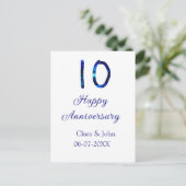 お名前と日付を追加した10周年ブルーグリッター ポストカード (スタンド正面)