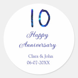 お名前と日付を追加した10周年ブルーグリッター ラウンドシール