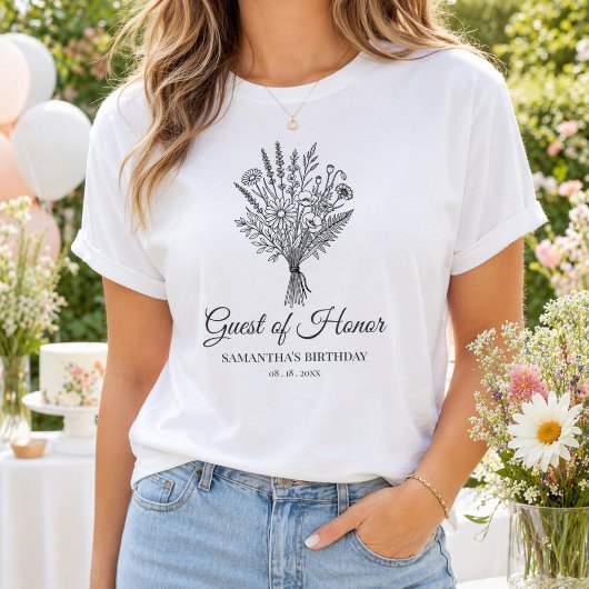お名前と日付入りフラワーバースデーパーティー Tシャツ