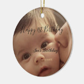 お名前と日付入り1歳の誕生日おしゃれカリグラフィー セラミックオーナメント (左)