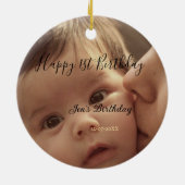 お名前と日付入り1歳の誕生日おしゃれカリグラフィー セラミックオーナメント (裏面)