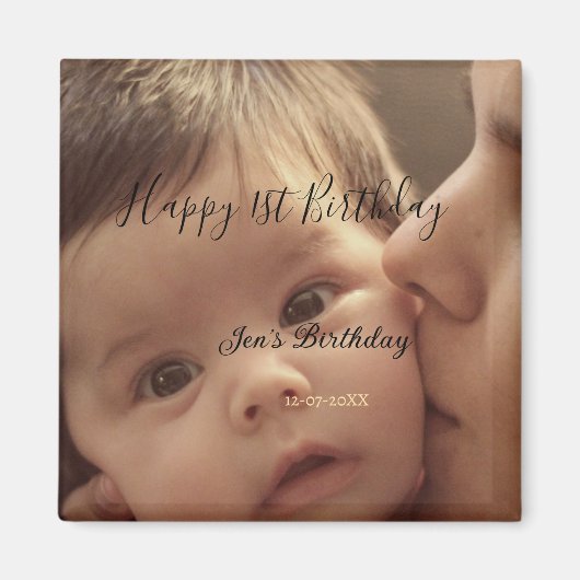 お名前と日付入り1歳の誕生日おしゃれカリグラフィー マグネット (正面)