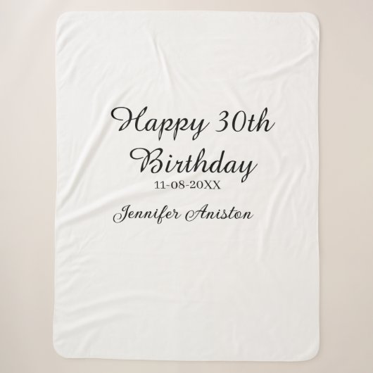 お名前と日付入り！おしゃれな30歳の誕生日デザイン シェルパブランケット (正面)