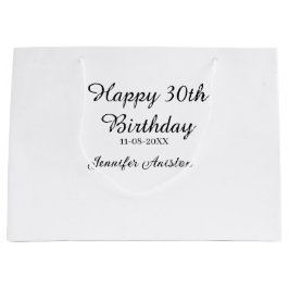 お名前と日付入り！おしゃれな30歳の誕生日デザイン　シンプル ラージペーパーバッグ