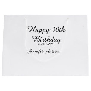 お名前と日付入り!おしゃれな30歳の誕生日デザイン シンプル ラージペーパーバッグ
