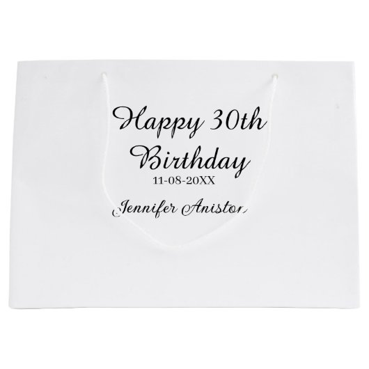 お名前と日付入り！おしゃれな30歳の誕生日デザイン　シンプル ラージペーパーバッグ (正面)