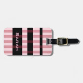 お名前と織りモダンのストライプMauve & Pink ラゲッジタグ (正面横)