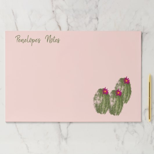 お名前と開花の水色サボテン ペーパーパッド (インサイチュ)