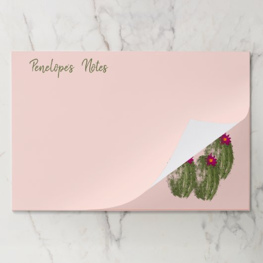 お名前と開花の水色サボテン ペーパーパッド (折り畳み)