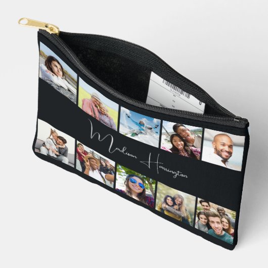お名前と10枚の写真のカスタム アクセサリーポーチ (見開き)