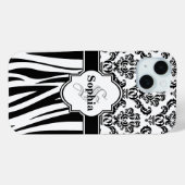 お名前のイニシャル入りダマスクジャングルゼブラストライプ Case-Mate iPhoneケース (裏面 (横))