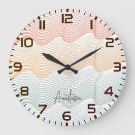 お名前のストライプ波色の文字 |エレガント | ラージ壁時計