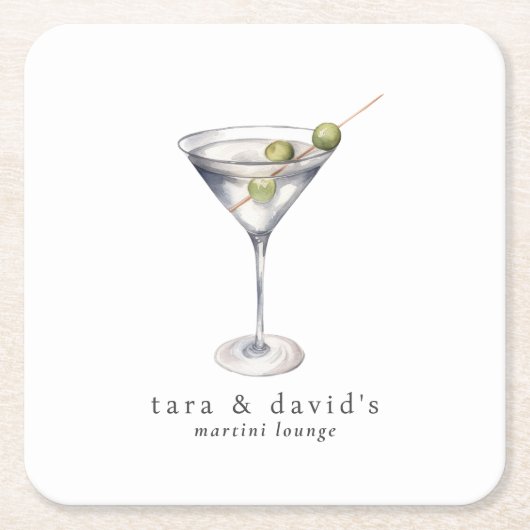 お名前のマーティニ カクテル ラウンジ スクエアペーパーコースター (正面)