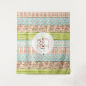 お名前のモノグラム シャビーなバラのサビれた木の家の装飾 タペストリー (正面)