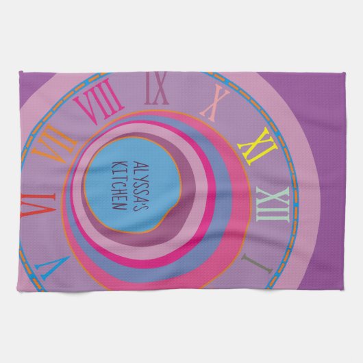 お名前のローマ数字ピンクパープルブルーオレンジ キッチンタオル (横)