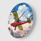 お名前の付いた赤いブルーの黄色の個人用航空機 ラージ壁時計 (傾斜)
