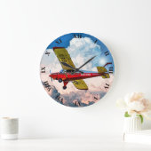 お名前の付いた赤いブルーの黄色の個人用航空機 ラージ壁時計 (ホーム)