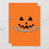 お名前またはテキストを入れたパーソナライズ ハロウィン カボチャ シーズンカード (正面/裏面)