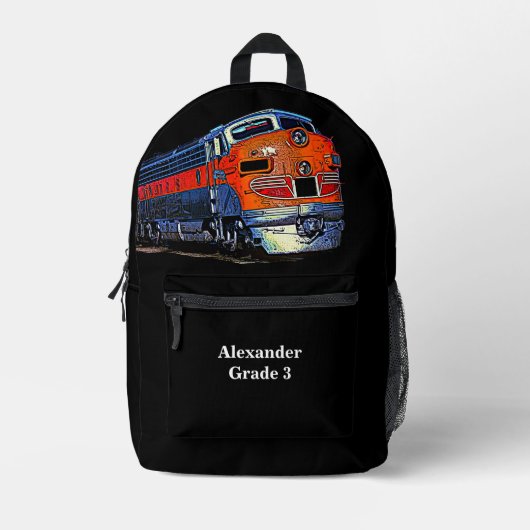 お名前または文字- F7ディーゼル機関車 プリントバックパック (正面)