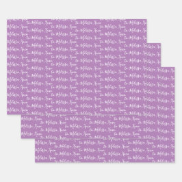 お名前まモダンで手書きラベンダーパープルWr ラッピングペーパーシート