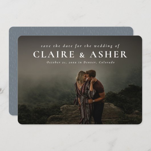 お名前を大胆にシンプル クラシックなセーブ・ザ・デート フォトカード セーブザデート (正面/裏面)