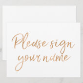 「お名前を記入ください」スタイリッシュなゴールドローズサイン 招待状 (正面/裏面)