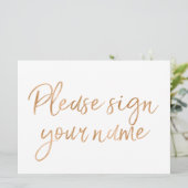 「お名前を記入してください」スタイリッシュなゴールドローズサイン 招待状 (スタンド正面)