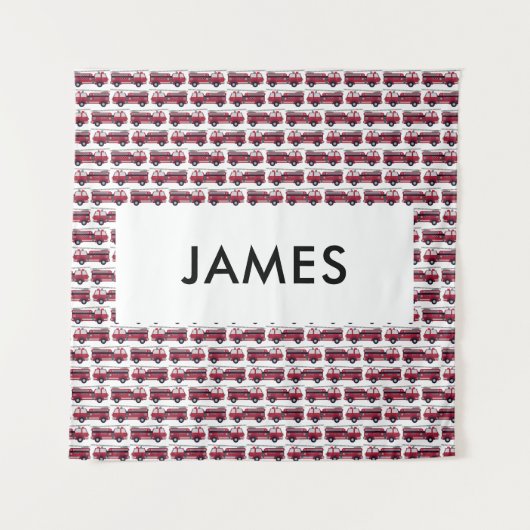 お名前を赤い消防車にカスタマイズ タペストリー (正面)