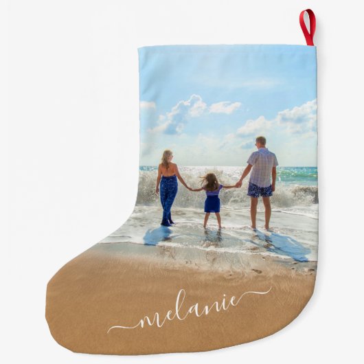 お名前カスタム付き写真クリスマスストッキング ラージクリスマスストッキング (裏面)