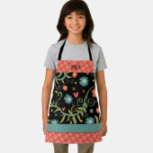 お名前スタイリッシュ花ピンク色のドットのインスピレーション エプロン (インサイチュ)