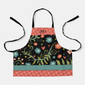 お名前スタイリッシュ花ピンク色のドットのインスピレーション エプロン (正面)