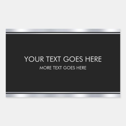 お名前テキスト モダン エレガント ブラック&シルバー追加 長方形シール (正面)