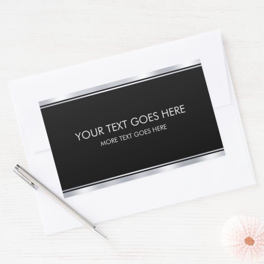お名前テキスト モダン エレガント ブラック&シルバー追加 長方形シール (封筒)