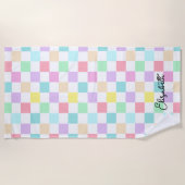 お名前パステル市松模様にカラーカスタムズ ビーチタオル (正面)