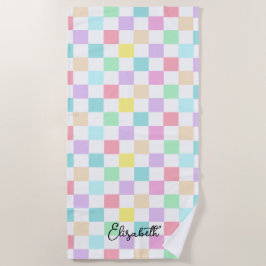 お名前パステル市松模様にカラーカスタムズ ビーチタオル