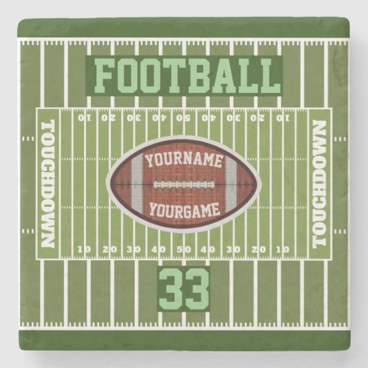 お名前パーソナライズされたとナンバーフットボール ストーンコースター (正面)