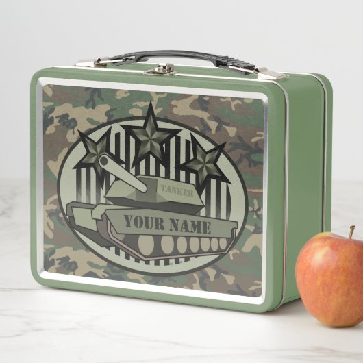 お名前パーソナライズされたタンカー迷彩柄 メタルランチボックス (インサイチュ)