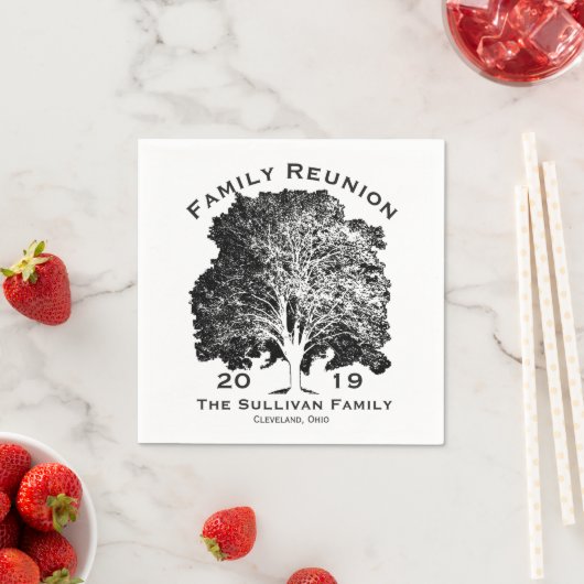 お名前パーソナライズされたファミリー懇親会オークツリー スタンダードカクテルナプキン (インサイチュ)