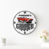 お名前パーソナライズされたプリマスCUDAカーガレージ ラージ壁時計 (ホーム)