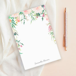 お名前フェミニン付きピンク色のフローラ ポストイット