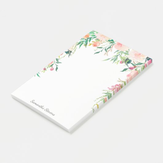 お名前フェミニン付きピンク色のフローラ ポストイット (アングル)