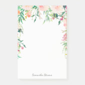 お名前フェミニン付きピンク色のフローラ ポストイット (正面)
