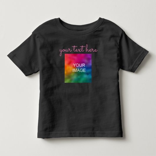 お名前フォト プリント 両面 ピンク 黒 ベビー トドラーTシャツ (正面)