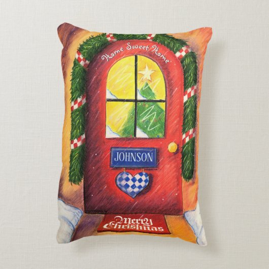 お名前レッド・メリークリスマス・フロント・ドアカスタマイズ アクセントクッション (裏面(縦))