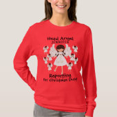 お名前入りかわいいエンジェル・クリスマス・レディース Tシャツ (正面)