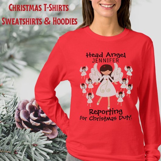 お名前入りかわいいエンジェル・クリスマス・レディース Tシャツ