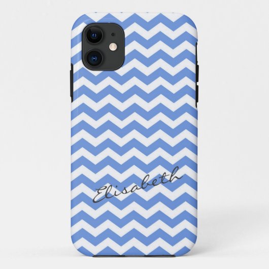 お名前入りのおしゃれなブルーのジグザグチブロン柄 Case-Mate iPhoneケース (裏面)
